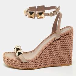 Valentino Beige Suede Roman Stud Platform Wedge Sandals Size 38