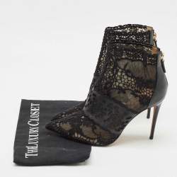 Pre Owned Valentino Black Leather and Lace Fusion Pointed Toe Ankle Length Boots Size 36