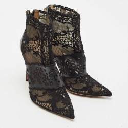Pre Owned Valentino Black Leather and Lace Fusion Pointed Toe Ankle Length Boots Size 36