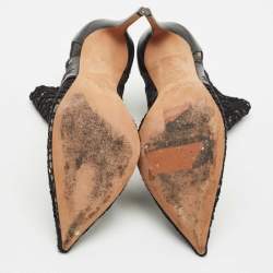 Pre Owned Valentino Black Leather and Lace Fusion Pointed Toe Ankle Length Boots Size 36