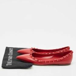 Valentino Red Leather Rockstud Ballet Flats Size 37