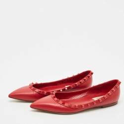 Valentino Red Leather Rockstud Ballet Flats Size 37