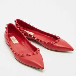 Valentino Red Leather Rockstud Ballet Flats Size 37