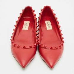 Valentino Red Leather Rockstud Ballet Flats Size 37