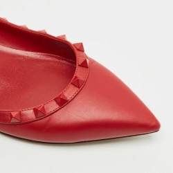 Valentino Red Leather Rockstud Ballet Flats Size 37