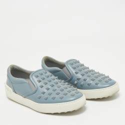 Valentino Light Blue Leather Rockstud Slip On Sneakers Size 39