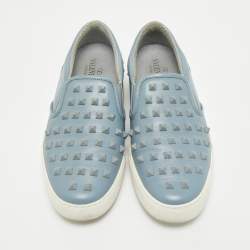 Valentino Light Blue Leather Rockstud Slip On Sneakers Size 39