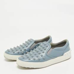 Valentino Light Blue Leather Rockstud Slip On Sneakers Size 39