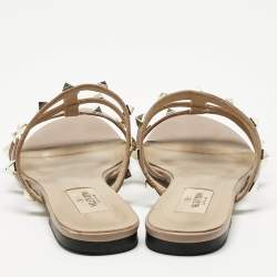 Pre Owned Valentino Dusty Pink Leather Rockstud Flat Slides Size 38