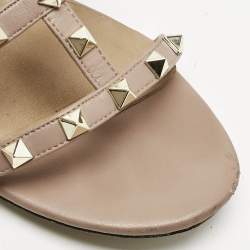 Pre Owned Valentino Dusty Pink Leather Rockstud Flat Slides Size 38