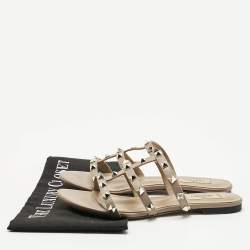 Pre Owned Valentino Dusty Pink Leather Rockstud Flat Slides Size 38