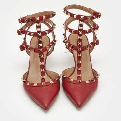 Valentino Red Leather Rockstud Caged Pumps Size 37.5