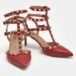 Valentino Red Leather Rockstud Caged Pumps Size 37.5