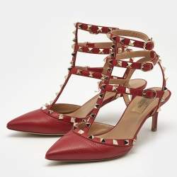 Valentino Red Leather Rockstud Caged Pumps Size 37.5