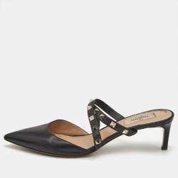 Valentino Black Leather Rockstud Mules Size 40.5