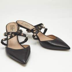 Valentino Black Leather Rockstud Mules Size 40.5