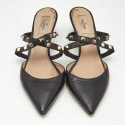 Valentino Black Leather Rockstud Mules Size 40.5
