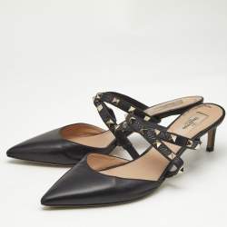 Valentino Black Leather Rockstud Mules Size 40.5