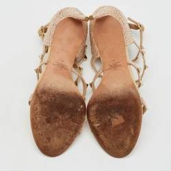 Valentino Beige Suede Crystal Embellished Rockstud Caged Sandals Size 40