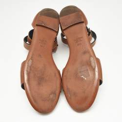 Pre Owned Valentino Brown Leather VLogo Slingback Flat Sandals Size 38.5