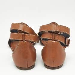 Pre Owned Valentino Brown Leather VLogo Slingback Flat Sandals Size 38.5