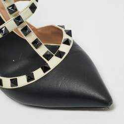 Valentino Black/White Leather Rockstud Ankle Strap Pumps Size 39