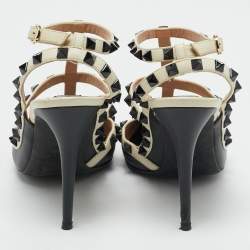 Valentino Black/White Leather Rockstud Ankle Strap Pumps Size 39