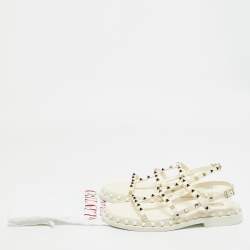 Valentino Cream Leather Rockstud Slingback Sandals Size 40.5