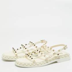 Valentino Cream Leather Rockstud Slingback Sandals Size 40.5