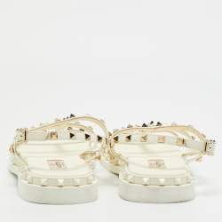 Valentino Cream Leather Rockstud Slingback Sandals Size 40.5