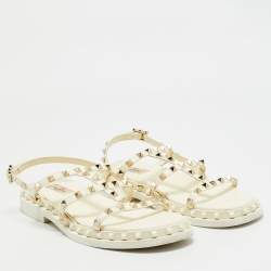 Valentino Cream Leather Rockstud Slingback Sandals Size 40.5