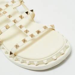 Valentino Cream Leather Rockstud Slingback Sandals Size 40.5