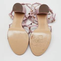 Valentino Light Pink Leather Rockstud Caged Ankle Strap Block Heel Sandals Size 40