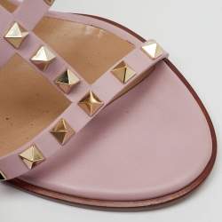 Valentino Light Pink Leather Rockstud Caged Ankle Strap Block Heel Sandals Size 40