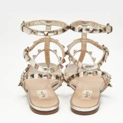 Valentino Gold  Leather Rockstud Ankle Strap Sandals 37.5
