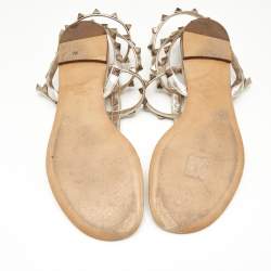 Valentino Gold  Leather Rockstud Ankle Strap Sandals 37.5