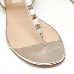 Valentino Gold  Leather Rockstud Ankle Strap Sandals 37.5