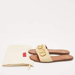 Pre Owned Valentino Beige Raffia Escape VLogo Flat Slides Size 41