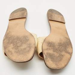 Pre Owned Valentino Beige Raffia Escape VLogo Flat Slides Size 41