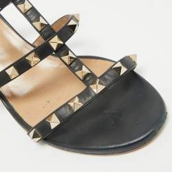 Valentino Black Leather Rockstud Ankle Strap Sandals Size 38