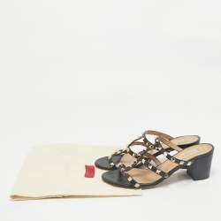 Valentino Black Leather Rockstud Ankle Strap Sandals Size 38