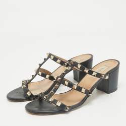 Valentino Black Leather Rockstud Ankle Strap Sandals Size 38