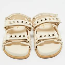 Pre Owned Valentino Cream Leather Rockstud Flat Sandals Size 36.5