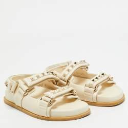 Pre Owned Valentino Cream Leather Rockstud Flat Sandals Size 36.5