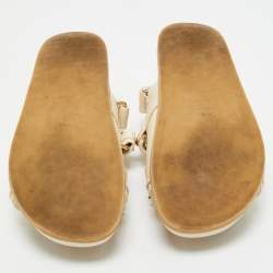 Pre Owned Valentino Cream Leather Rockstud Flat Sandals Size 36.5