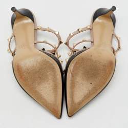 Valentino Black/Beige Leather Rockstud Pointed Toe Mules Size 38