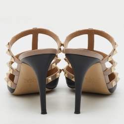 Valentino Black/Beige Leather Rockstud Pointed Toe Mules Size 38