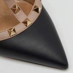 Valentino Black/Beige Leather Rockstud Pointed Toe Mules Size 38