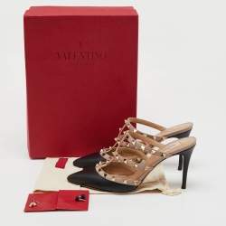 Valentino Black/Beige Leather Rockstud Pointed Toe Mules Size 38