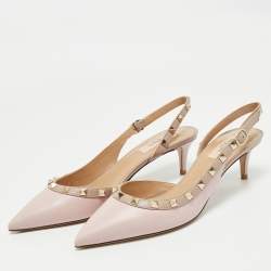 Valentino Pink Leather Rockstud Slingback Pumps Size 39